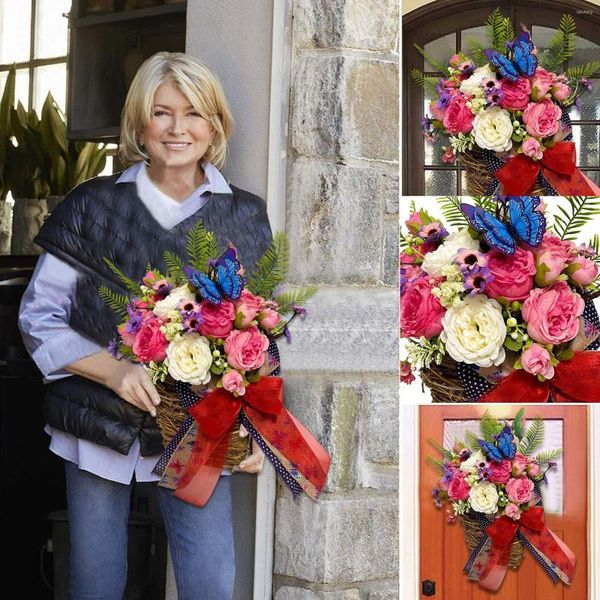 Декоративные цветы весна розовый пион -бабочка цветочная корзина Дверь венок, висящая домашние украшения и летние венки для автомобилей