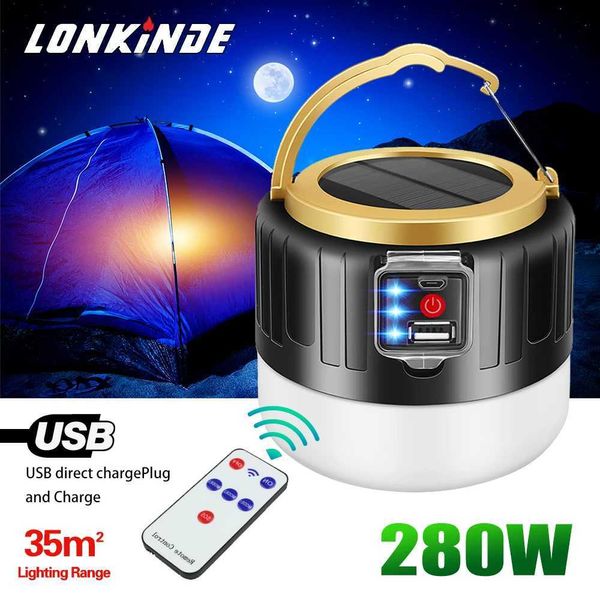 Lanterna da campeggio Luci da campeggio a LED solari esterne Tenda ricaricabile USB Lanterne portatili Luci di emergenza per la pesca Barbecue Illuminazione da campeggio Q231116