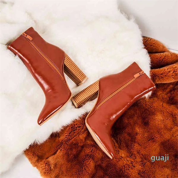 Stivali moda donna in pelle Scarpe dritte nuove, semplici, spesse e versatili con plateau da donna