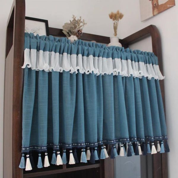 Vorhang Elegante blaue Hälfte für Bücherregal staubdichte Trennwand einfache Kaffee kurze Quaste Küchendekoration