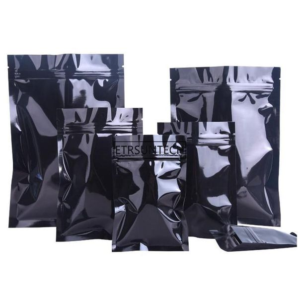 Verpackung Taschen 11 Größe Schwarz Aluminiumfolie Tasche Flachboden Metallic Mylar Zip Lebensmittelverpackung Großhandel Lx1042 Drop Delivery Office Sch Dh9Na