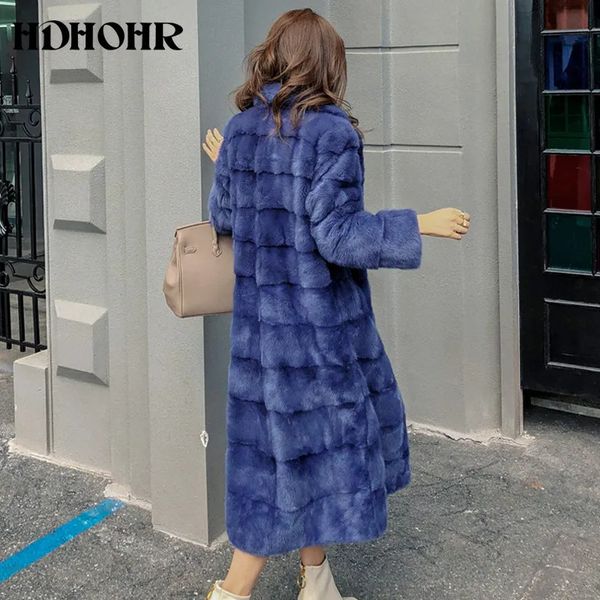 Женское длинное пальто из искусственного меха HDHOHR 2023, длинная куртка из цельной норки, прямая продажа с фабрики, зимняя тонкая теплая женская куртка с длинным отложным воротником 231114