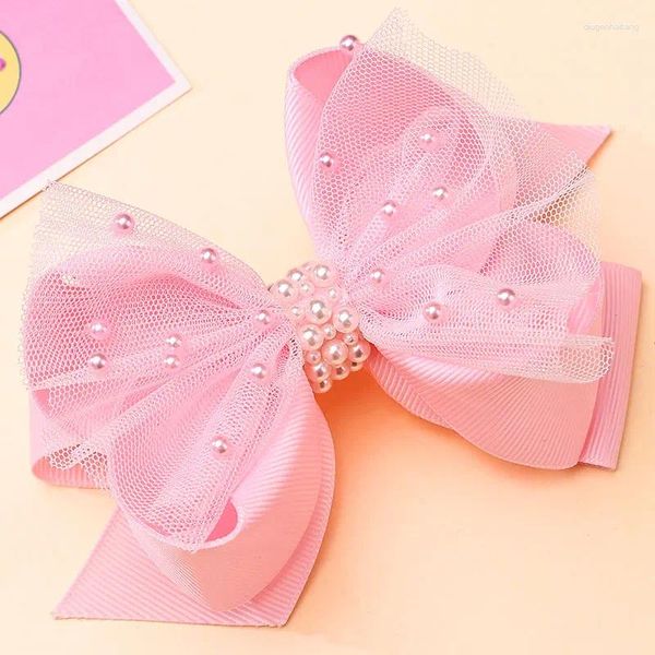 Accessori per capelli Forcine per capelli con fiocco di perle rosa dolce Clip per pizzo per ragazze carine Strumenti per lo styling per bambini Copricapo per boutique