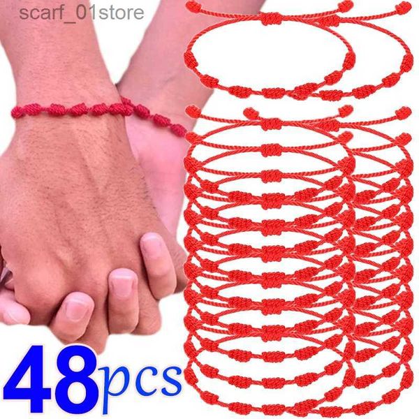 Corrente 1-48pcs 7 nó pulseira de corda vermelha para casal corda trançada pulseiras proteção boa sorte alet para o sucesso jóias artesanais l231115