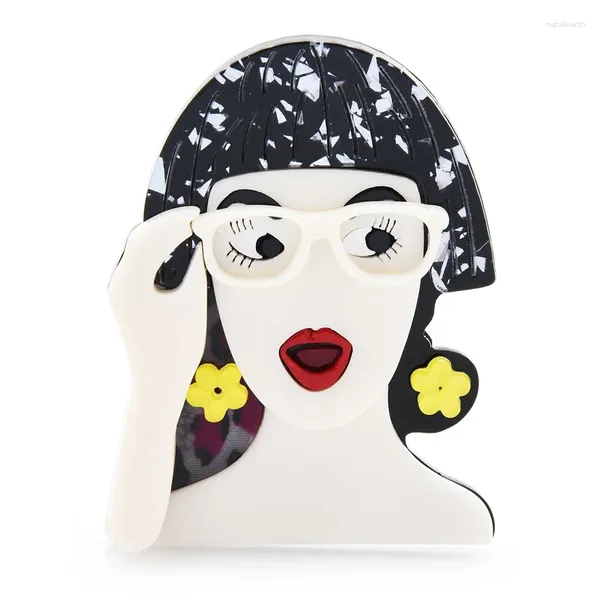 Broches wulibaby acrílico usar óculos senhora para mulheres linda beleza menina figura festa causal broche pinos presentes