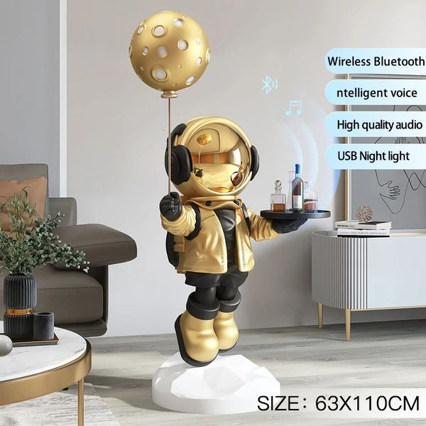 Oggetti decorativi Figurine soggiorno decorazione del pavimento della decorazione astronauta statua di moda scultura accessori per case nordici con vassoio wireless bluetooth s er 231115