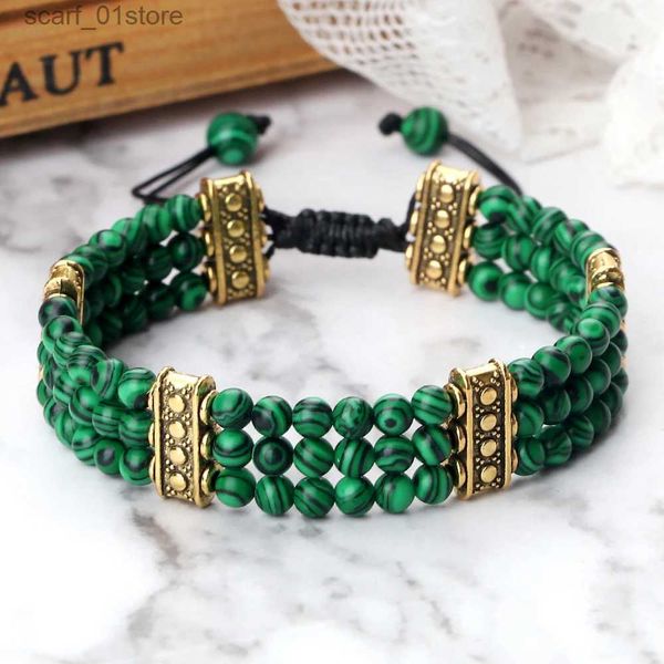 Bracciale con perline in pietra naturale a catena 4mm Malachite nera Lava Yoga Energia Coppia calda per donna Uomo Gioielli Corda intrecciata Nodo Bracciale regaloL231115