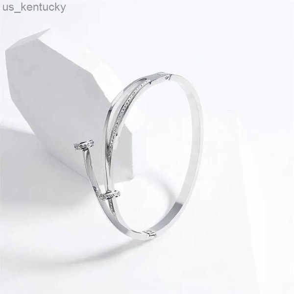 Luxus Doppel Kristall Nagel Kopf Stahl Armband Für Frau Liebe Hochzeit Geschenk Armreif Schmuck R231115