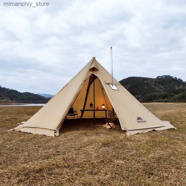 Tendas e abrigos atualizados 5M Tenda de pirâmide de grandes dimensões com saia de neve com jaqueta de chaminé Tenda de acampamento ao ar livre Caminhadas Toldos Abrigo Teepee Tipi Q231117