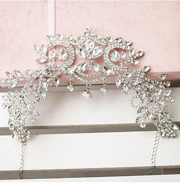 Fermagli per capelli Bellezza da sposa Copricapo con strass Fasce di cristallo Gioielli da donna Accessori da sposa Diademi e corone Catena per la testa