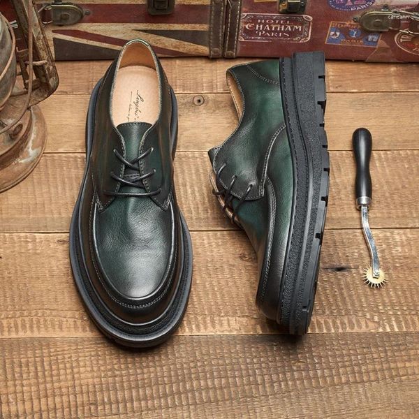 Scarpe eleganti da uomo in vera pelle di mucca Derby formali di lusso di qualità fatte a mano in stile britannico autentico retrò verde per matrimoni sociali