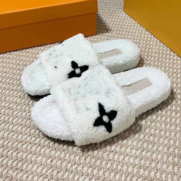 Designer Pelzige Flauschige Hausschuhe Damen Damen Luxus Sandalen Pelz Slipper Slides Winter Warm Halten Haus Plattform Flache Mule Sliders Home Fuzzy Sandles Schuh 11