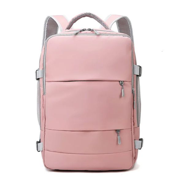 Теннисные сумки Розовый женский дорожный рюкзак Водоотталкивающий противоугонный стильный повседневный рюкзак с ремнем для багажа Рюкзак с USB-портом для зарядки 231114
