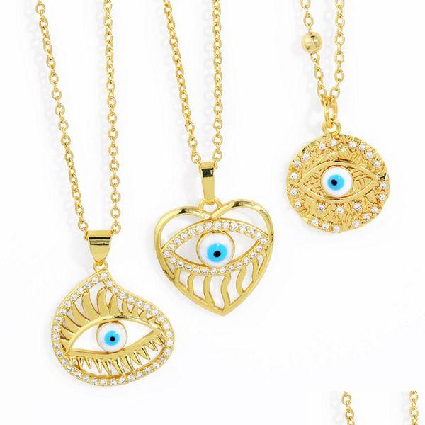 Colares de pingente esmalte mal olho pingente colares para mulheres cristal redondo corrente de ouro grego turco jóias vne105 entrega gota jewe dhosk