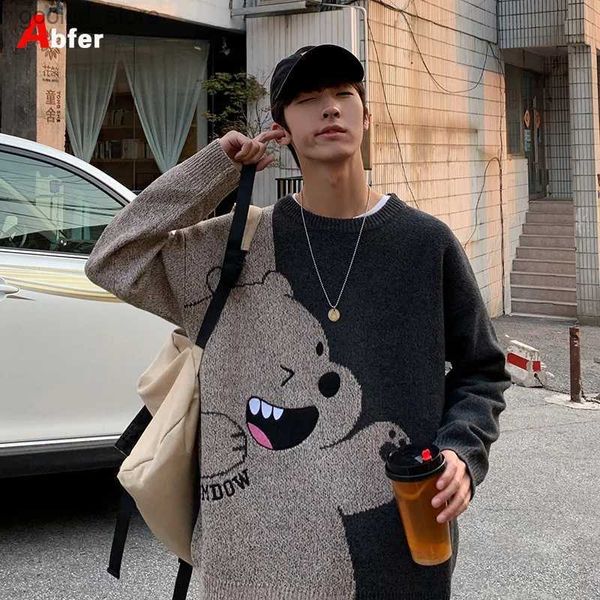 Maglioni da uomo Abfer Autunno Inverno Maglione lavorato a maglia da uomo Cartoon Bear Pullover Maglioni oversize Donna Hip Hop Anime Vestiti Maglioni vintage Q231115