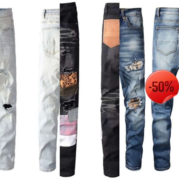 Jeans de marca roxa 50 off ~ Jeans masculinos miri jeans mens designer de alta qualidade moda estilo legal luxo denim angustiado rasgado motociclista preto azul jeans slim fit mo