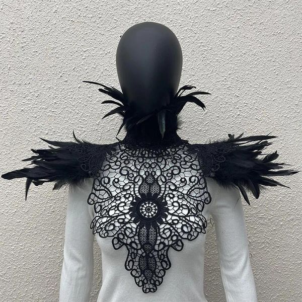 Schals Gothic Punk Spitze Natürliche Feder Shrug Schal Schulter Wraps Cape Kragen Für Frauen Cosplay Urlaub Party Bühne Kostüme Requisiten