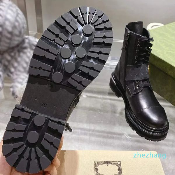 Novas botas femininas designer de luxo clássico impressão ouro carta sinal martin pele carneiro forro grosso fundo não slides zíper abertura senhoras inverno