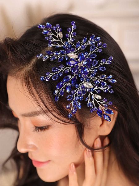 Outros acessórios de moda Bohe Blue Rhinestone Crystal Wedding Acessories Hair Bride To Ser touchdress Hat Wedding Women Women Headwear J230416