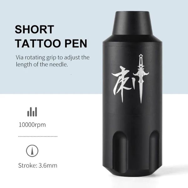 Машинка для татуировки Мини-легкая машина для татуировки Короткая ручка с ручкой Вращающаяся ручка для татуировки Пистолет с разъемом RCA Перманентный макияж бровей 36 мм 10000rmp 231115