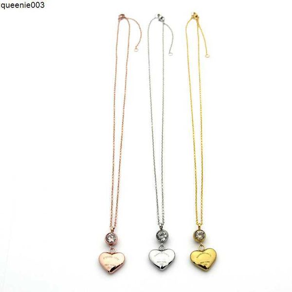 Collane da donna con cuore di pesca, gioielli firmati, collana con trapano singolo, in oro/argento/oro rosa, marchio completo come regalo di nozze e Natale