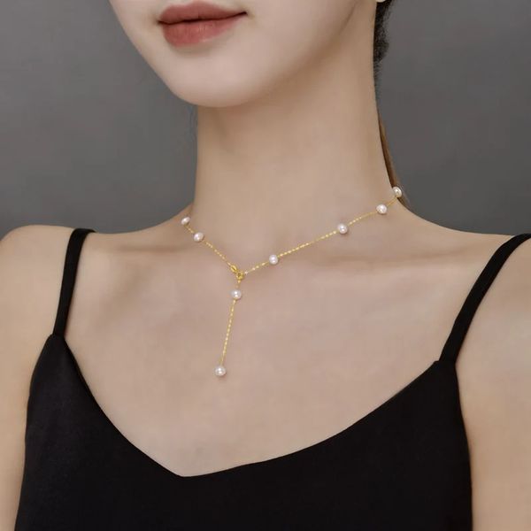 Anhänger Halsketten ZHIXI Echt 18 Karat Gold Schmuck Natürliche Perlenkette Pendnat Pure Au750 O Kette All Over The Sky Star Party Geschenk für Frauen X611 231115