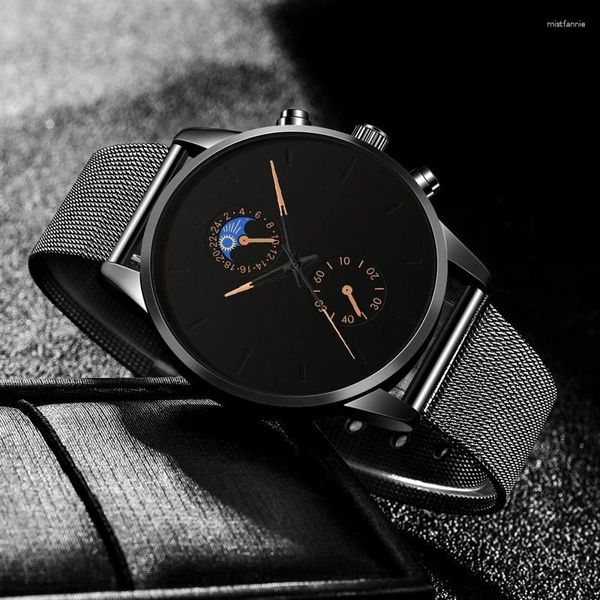 Наручные часы Модные часы Мужские деловые часы Роскошные классические черные сетчатые ремешки из нержавеющей стали Кварцевые наручные простые