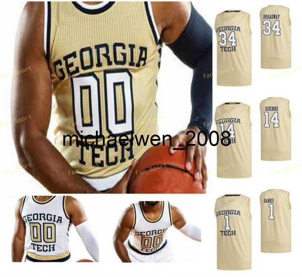 Mich28 NCAA College Georgia Tech Yellow Jackets Basketballtrikot 23 Asanti Price 24 Jehloni James 3 Evan Cole 34 Niko Broadway Individuell genäht