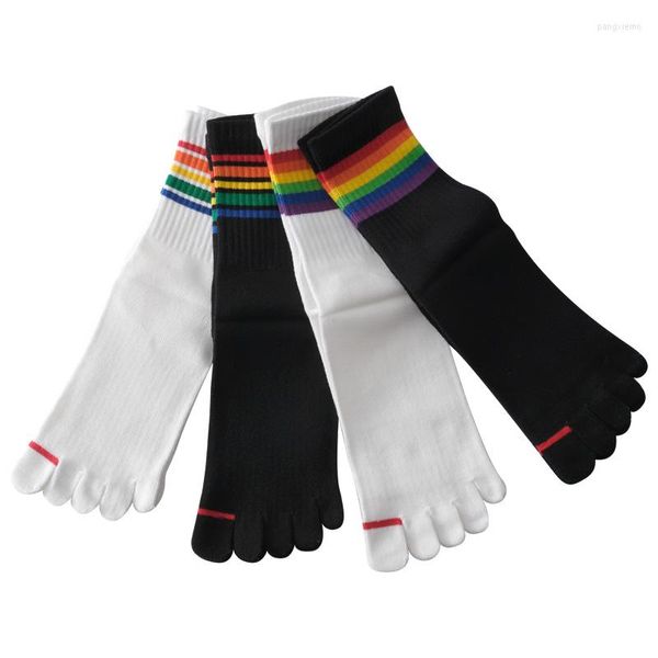 Calzini da uomo Set di dita da uomo a cinque dita in cotone arcobaleno invernale Calzino da uomo a cinque dita alto