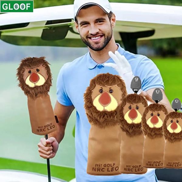 Outros produtos de golfe 1 3 5 UT Cute Animal Lion Golf Head Cover Golf Club Couro Headcovers Protetor Mangas Fit Driver Fairway Wood Hybrid 231114