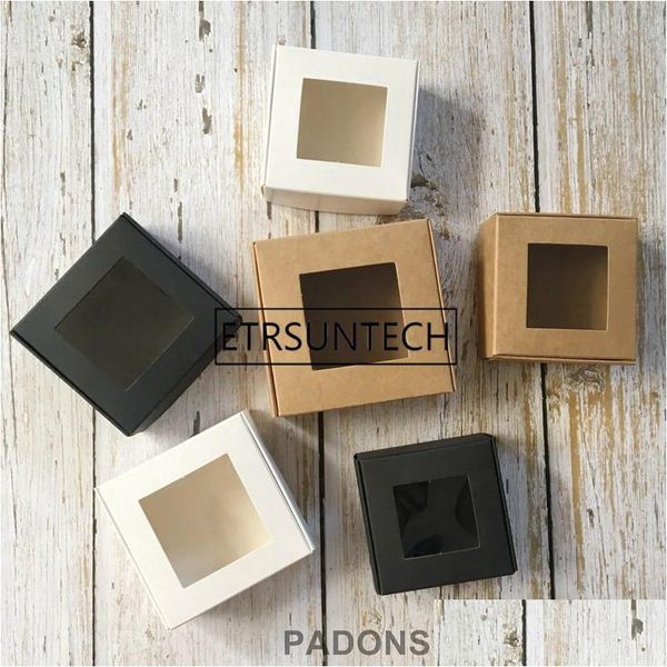 Brilhão de presente Caixa de papel preta branca Black Kraft Transparente PVC Window Soap Boxes Jewelry Packaging Favors Candy LZ1962 Drop DHGQ2