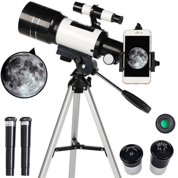 FreeShipping Telescópio astronômico monocular profissional de 70 mm 300 mm para viagens ao ar livre com tripé para crianças iniciantes Gif Jmao