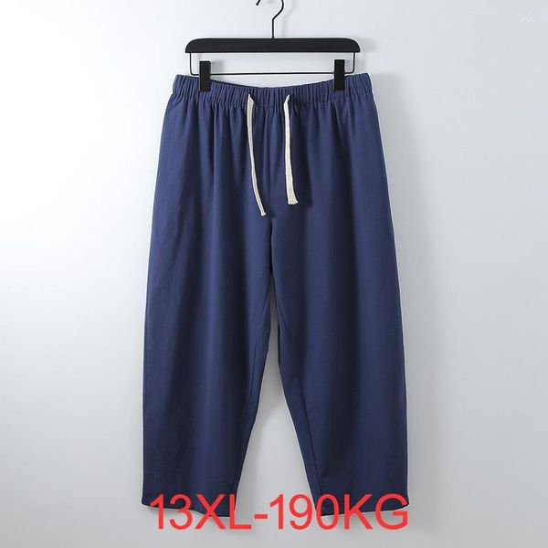 Pantaloni da uomo Estate in cotone e lino di grandi dimensioni 13XL Lunghezza alla caviglia Allentato dritto Bloomer Big Plus 12XL Abbigliamento Pantaloni maschili