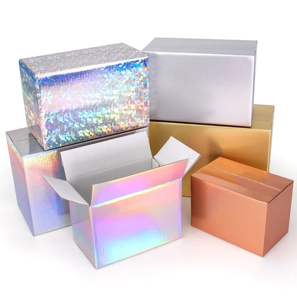 Schmuckschatullen, farbige Geschenkbox, Gold, Silber, Laser-Wellpappe, Schmuckaufbewahrung, kleiner Karton, unterstützt individuelle Größe und bedruckt 231115