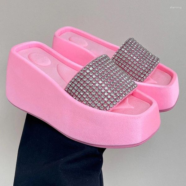 Hausschuhe Sommer Damen Keil Luxuriöse Strass Dekoration Wasserdichte Plattform Design Sandalen Mode Höhe Erhöhen Schuhe