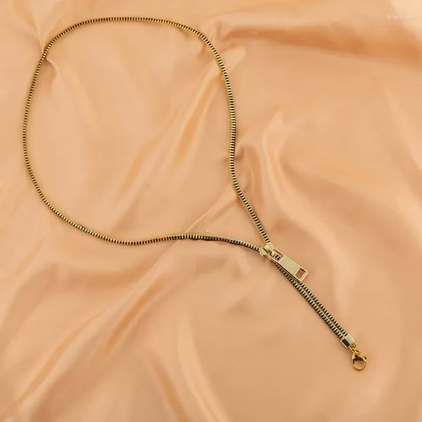 Anhänger Halsketten Edelstahl Reißverschluss Kette Choker Halskette für Frauen Männer Gold Farbe Tropfen