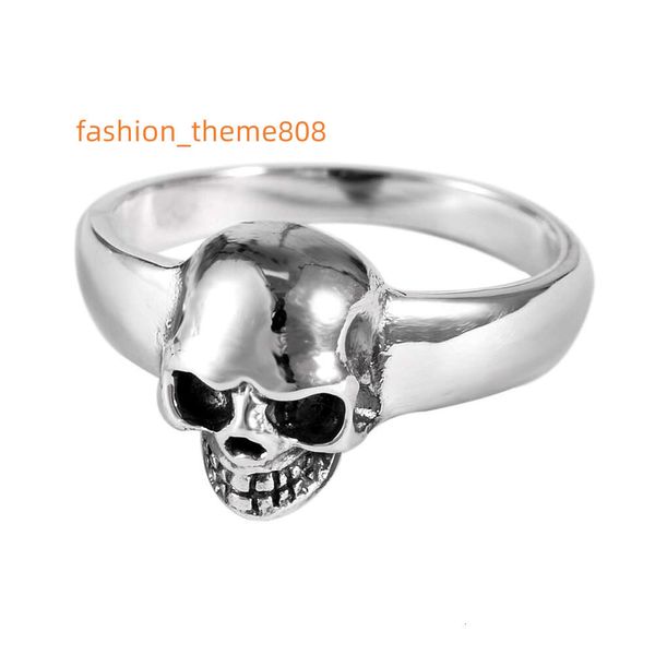 Anello scheletro vintage in argento sterling S925 per uomo Anello punk hip-hop rock con teschio Gioielli in stile semplice retrò