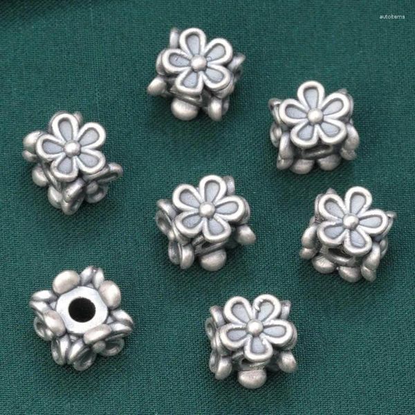 Pietre preziose sciolte Puro argento 999 Piccolo fiore quadrato Distanziatore Perline per creazione di gioielli Materiali vintage con perline fatti a mano fai-da-te possono realizzare braccialetti