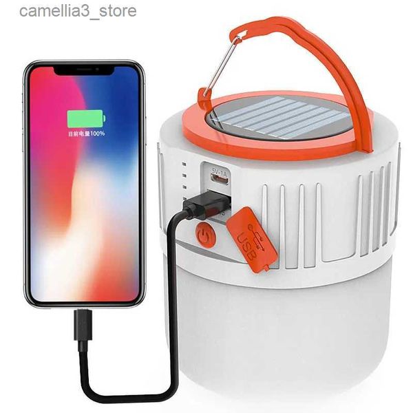 Lanterna da campeggio Vendite calde LED solare Luce da campeggio USB Lampadina ricaricabile per lampada da tenda esterna Lanterne portatili Luci di emergenza per barbecue Escursionismo Q231116