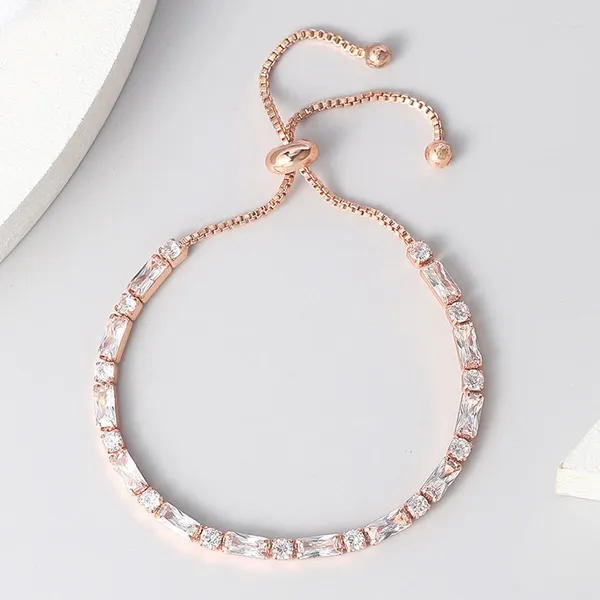 Link Armbänder Einfache Tennis Armband Für Frauen Geschenk Kpop Zirkon Rose Gold Farbe Handgemachte Hochzeit Einstellbare Kette Schmuck H028