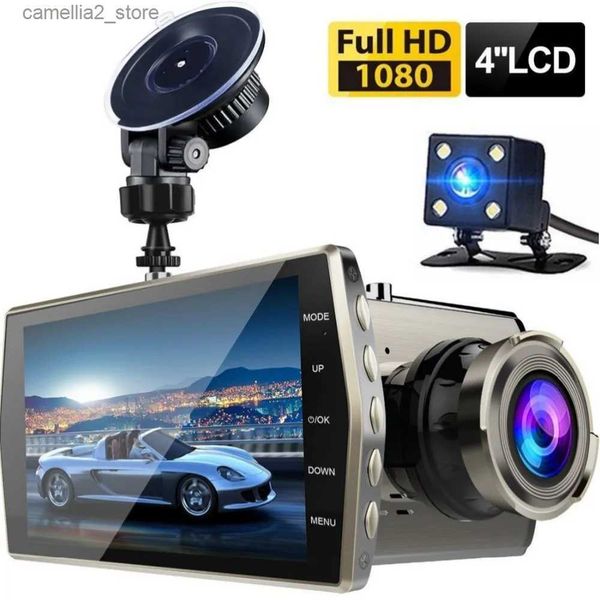 Auto DVRs 4,0 2 Objektiv Dash Cam für Autos Kamera HD 1080P Video Recorder Black Box Vorne Hinten kamera Auto Dashcam Nachtsicht Auto DVR Q231115