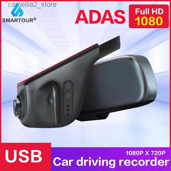 Carro DVRs SMARTOUR ADAS Carro Android USB Pro 1080P HD Escondido Visão Noturna Carro DVR Gravador de Vídeo Câmera Grande Angular Dash Cam Drive Dashcam Q231115