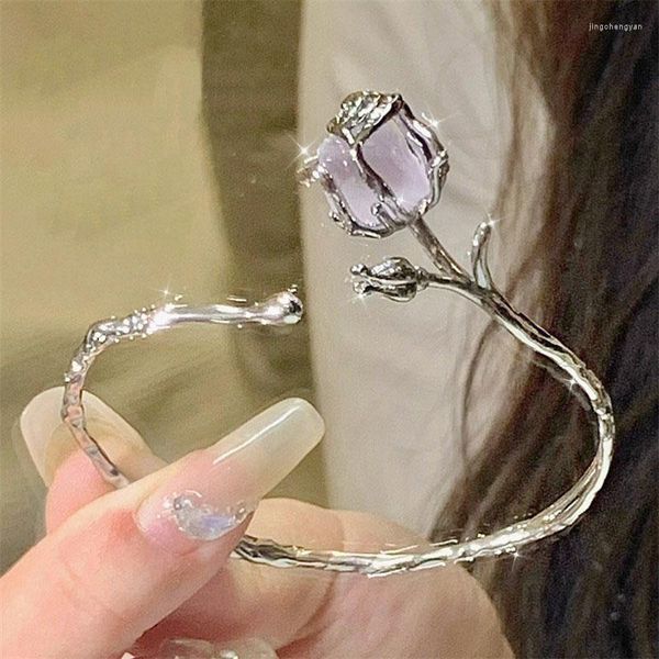 Bangle Y2K Fashion Rose Thorns Open Bracelet Vintage Silver Color Metal Жидкие браслеты для женщин эстетика ювелирные изделия