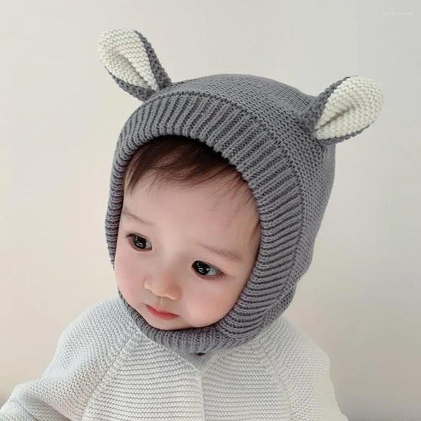 Berets bebê inverno chapéu dos desenhos animados proteção de orelha de malha estiramento cor correspondência calor unisex po adereços crianças headwear