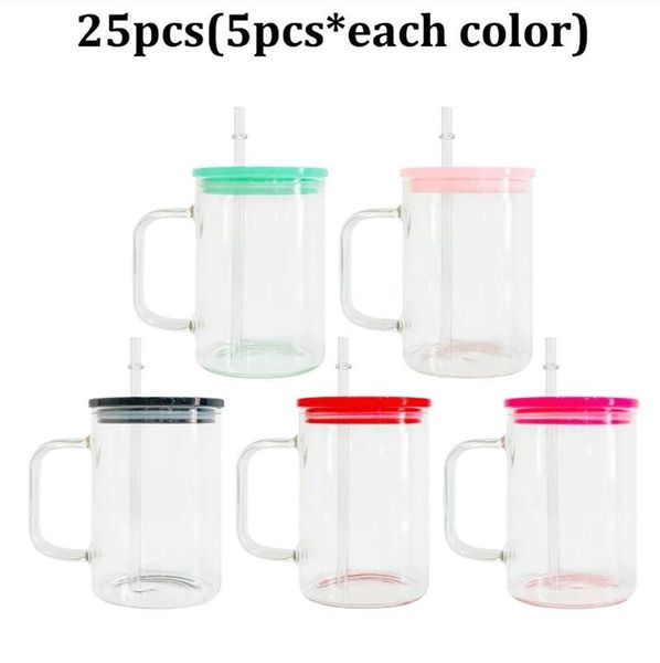 17 Unzen Sublimation Gläser Tumbler mit bunten Deckeln Tasse Griff Glas Kaffee PP Dose Bier Stroh Soda wiederverwendbare Getränk Inaun