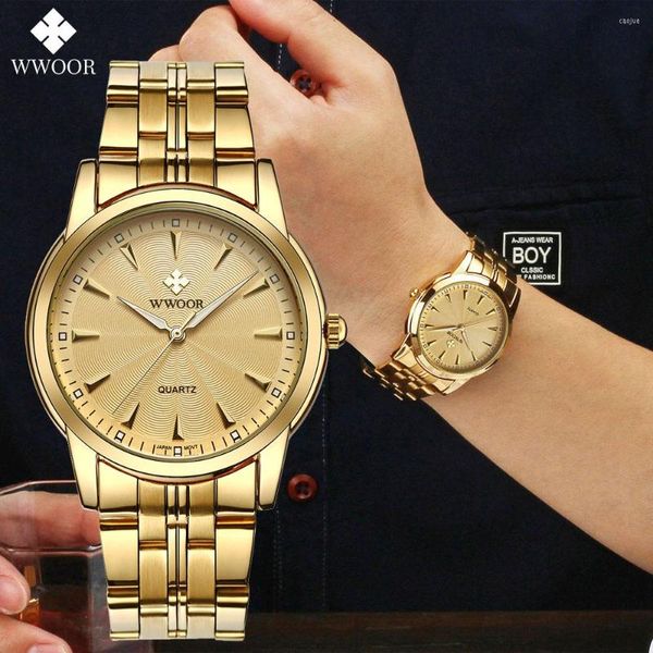 Нарученные часы Relogio Masculino Wwoor Fashion Watch Men Men Top Brand Gold Business Watch Tabronation Quartz Clock Man Casual Forilt