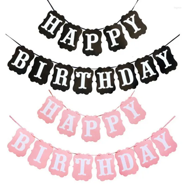Украшение для вечеринки, черные, розовые баннеры с надписью «С днем рождения», бумажная гирлянда, гирлянда, флаги, украшения для детей, принадлежности для детского душа