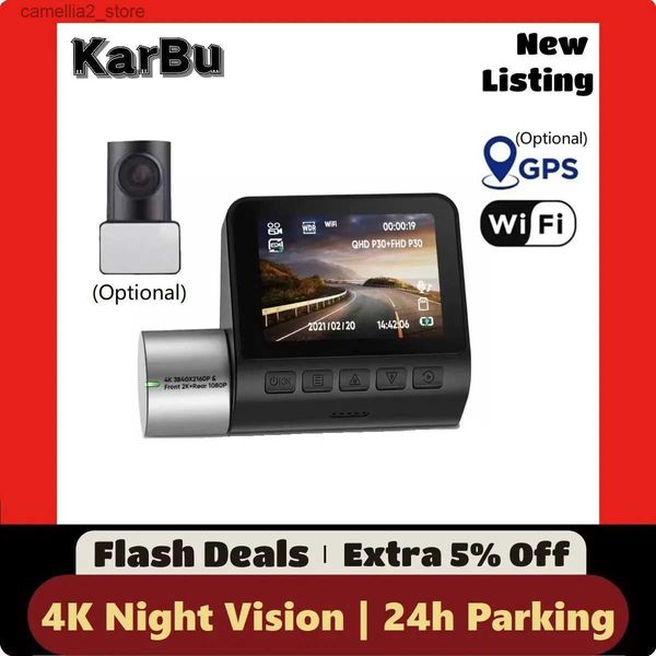 Carro DVRs Dashcam 4K GPS WIFI 24h Monitor de estacionamento Dash Cam Night Vision Câmera dupla para carro DVR dianteiro e traseiro DVRs Mini Registrador de vídeo Q231115