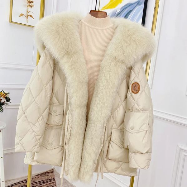 Mulheres para baixo parkas pele de luxo gola de marinheiro casaco sólido xadrez feminino puffer jaqueta inverno grosso outwear jaquetas 231115