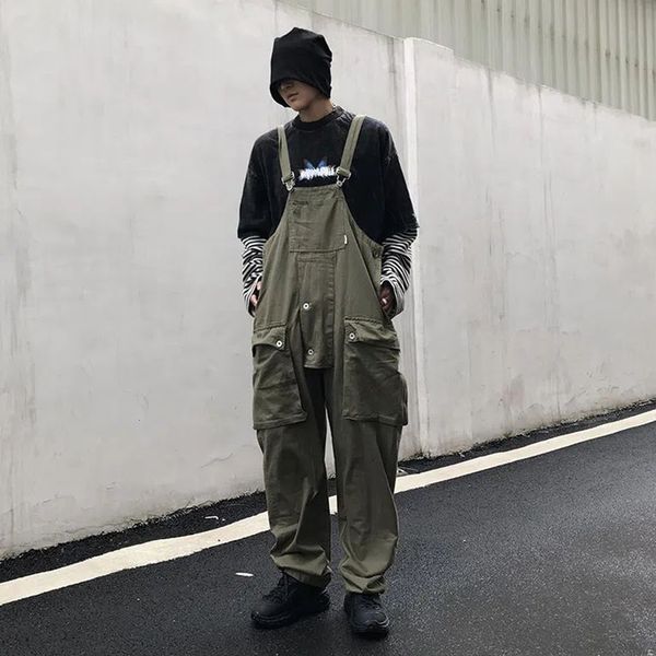 Herrenhosen Herren Denim Overalls Lose Baggy Street Hip Hop Japanischer Stil MultiPocket Streetwear Arbeitshose Cargo Jumpsuit 230414